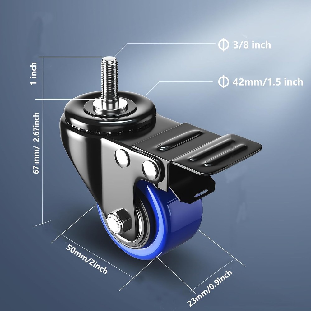 Stem Caster Wheels 2 inch Heavy Duty, Swivel Threaded Mount Casters Set...