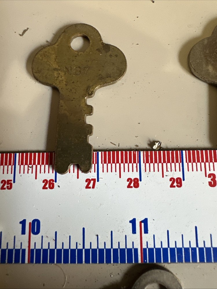 Vintage Long Lock Key, Flat Brass Key N87