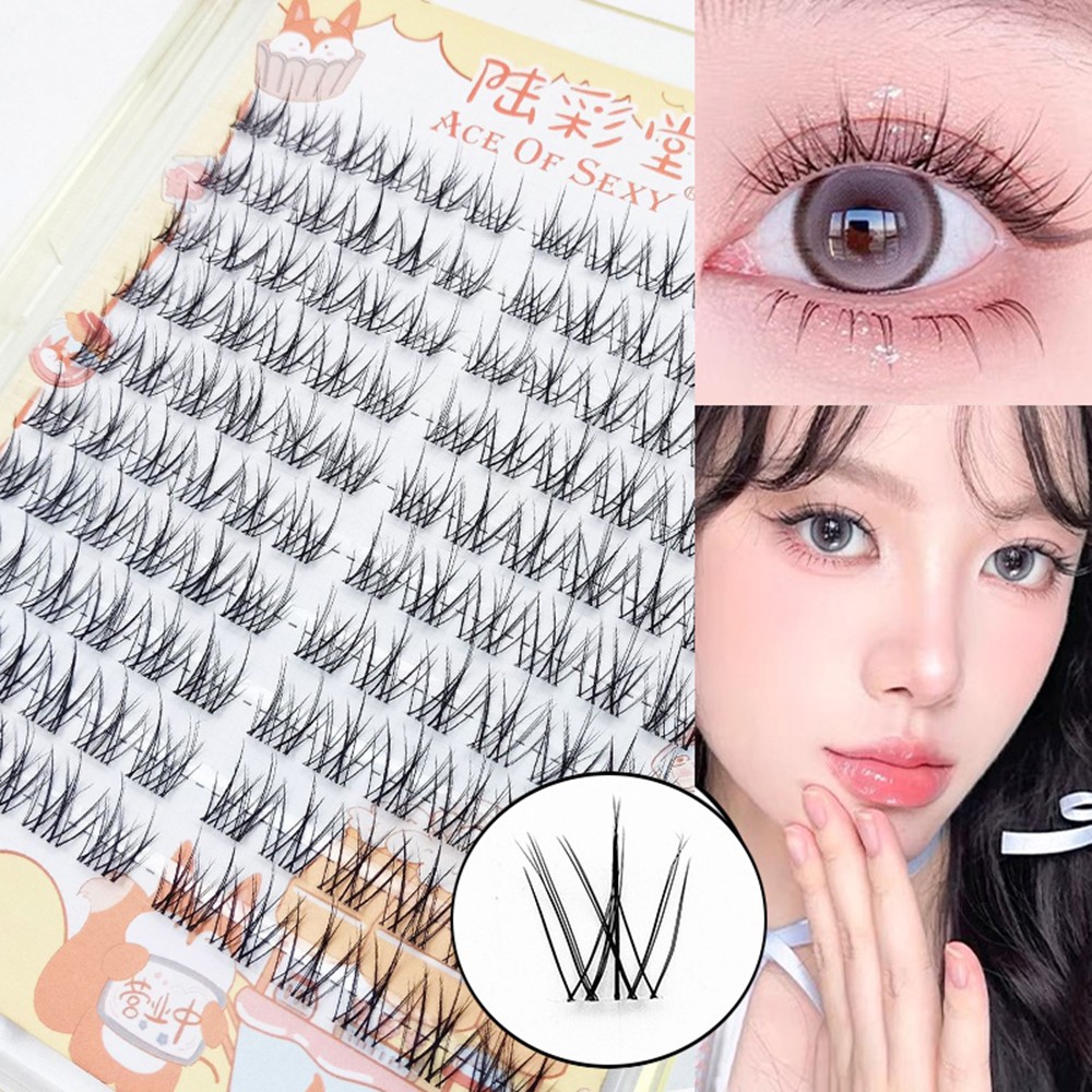 10 Rows V Cross False Eyelashes Natural Segment Clusters Black 7-10mm