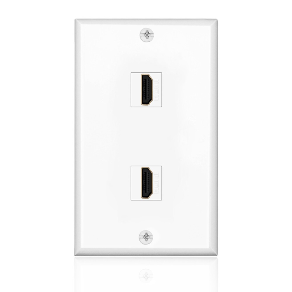 HDMI Wall Plate (2 Port, White) HDMI Socket Plug Insert Jack Outlet Panel Mount