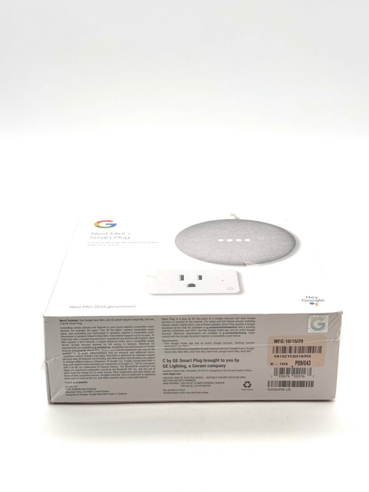 Google Nest Mini (2nd Gen) Google Assistant + GE Smart Plug Bundle New & Sealed
