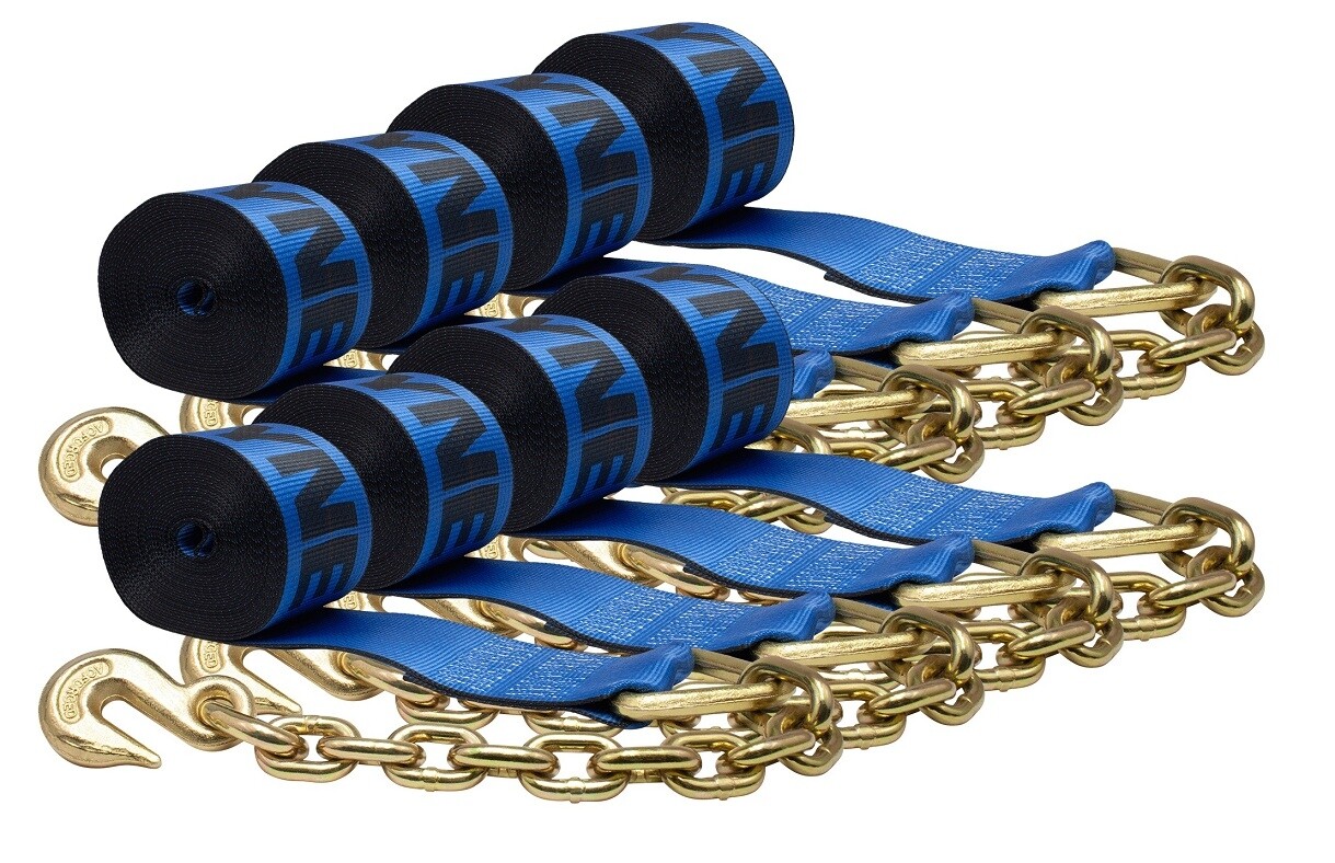 8 Pk 4"x30' Kinedyne Winch Strap w/ Chain Anchor, WLL 5400 # Trailer Tie Down