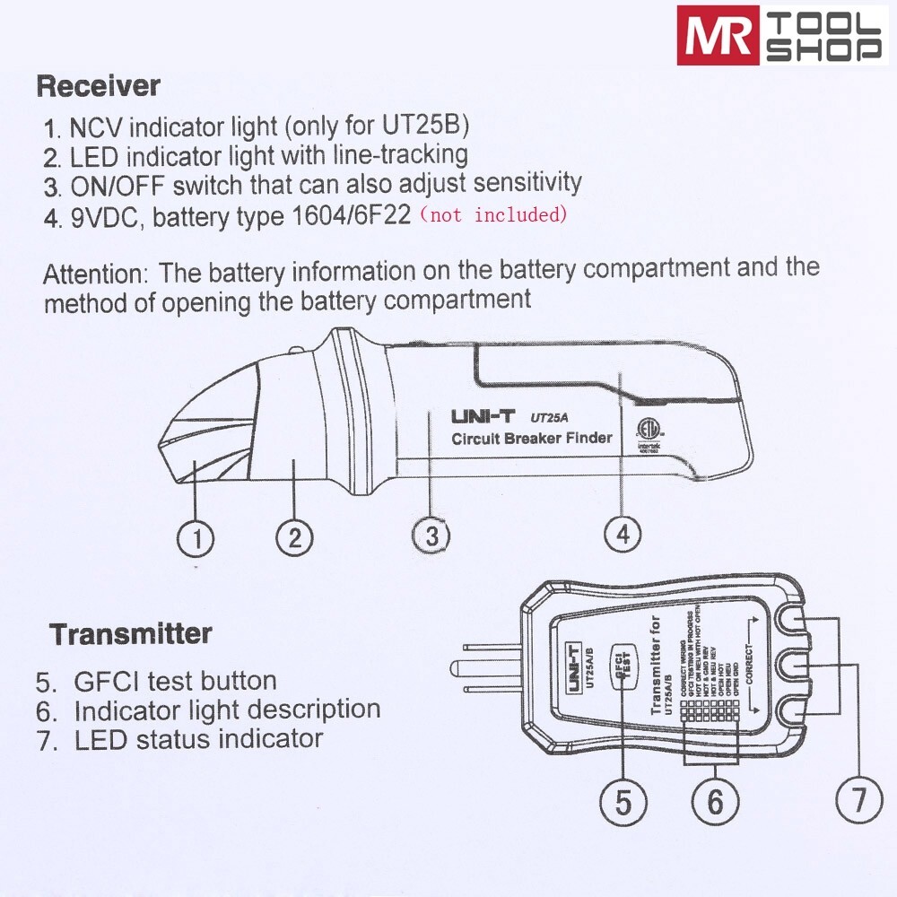 UNI-T UT25A Digital Circuit Breaker Finder with GFCI Outlet Socket Tester LED
