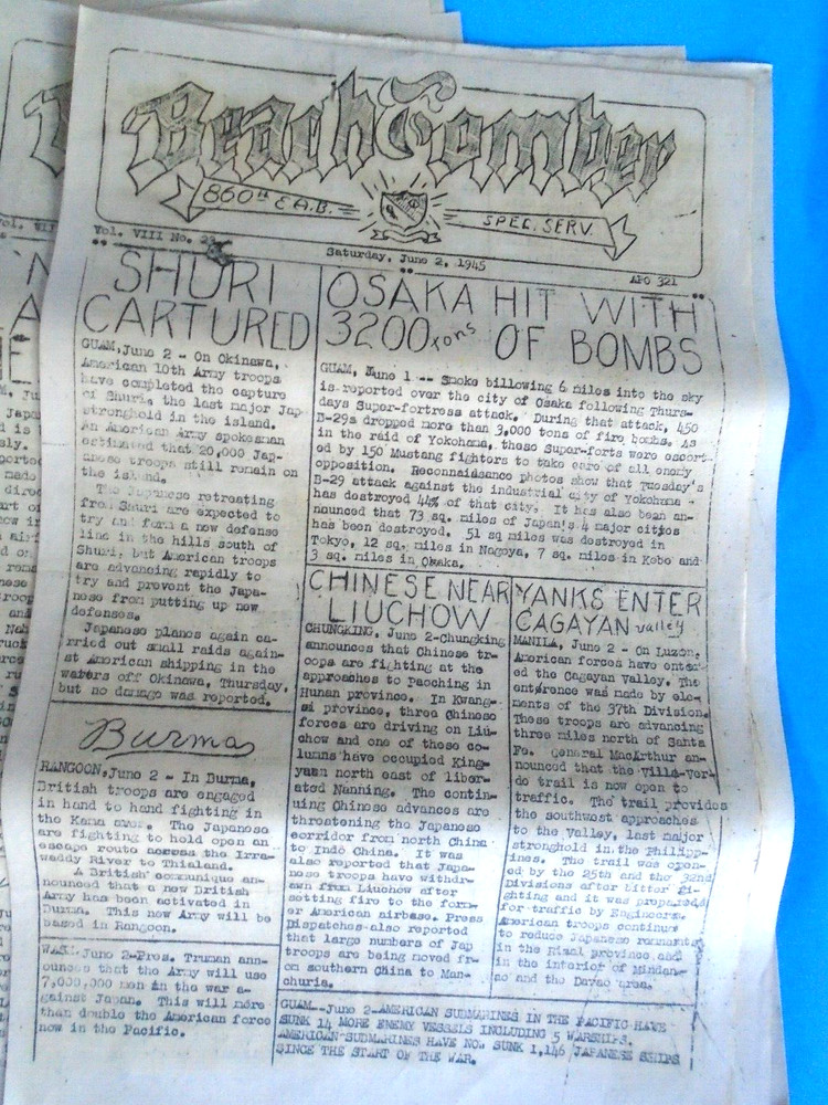 WWII 860th Engineer Aviation BN (WWII) newsletter, Beach Comber, 45 issues