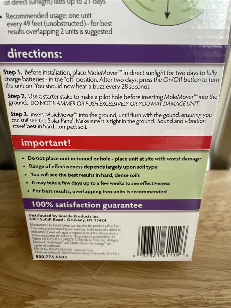 (2) Molemax Bonide Mole & Gopher Repeller Sonic Spike Solar Powered Day & Night
