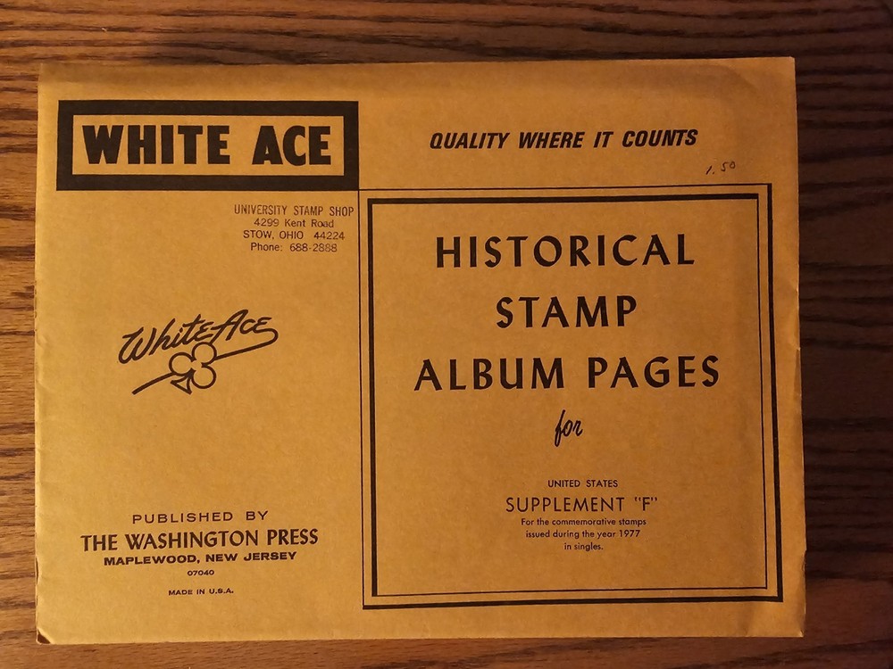 White Ace Stamp Supplement F for U.S. Commemorative Singles 1977 NOS