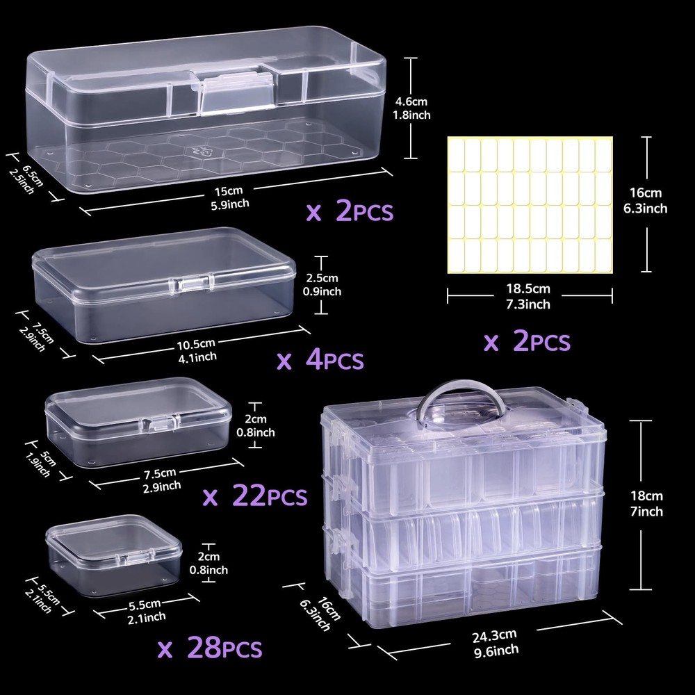 Funtopia Bead Organizers and Storage, 56 Pcs Small 1.Medium, Transparent