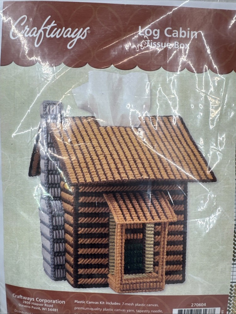 Caftways Log Cabin Tissue Box Cover Plastic Canvas Craft Kit