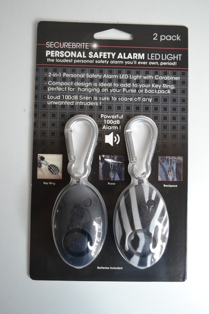 Securebrite Personal Safety Alarm LED Light 2 pack 100DB Solid Black & Zebra