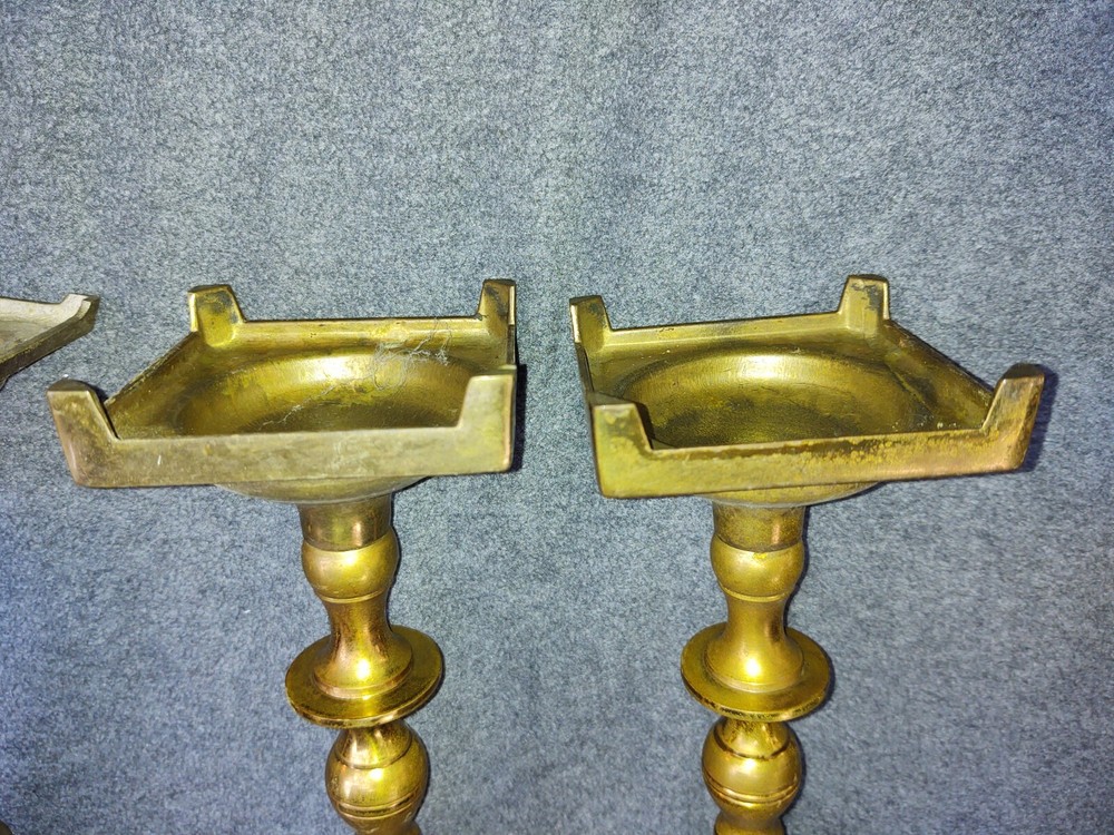 2 Pairs Brass Taper Candle Holders Square Base