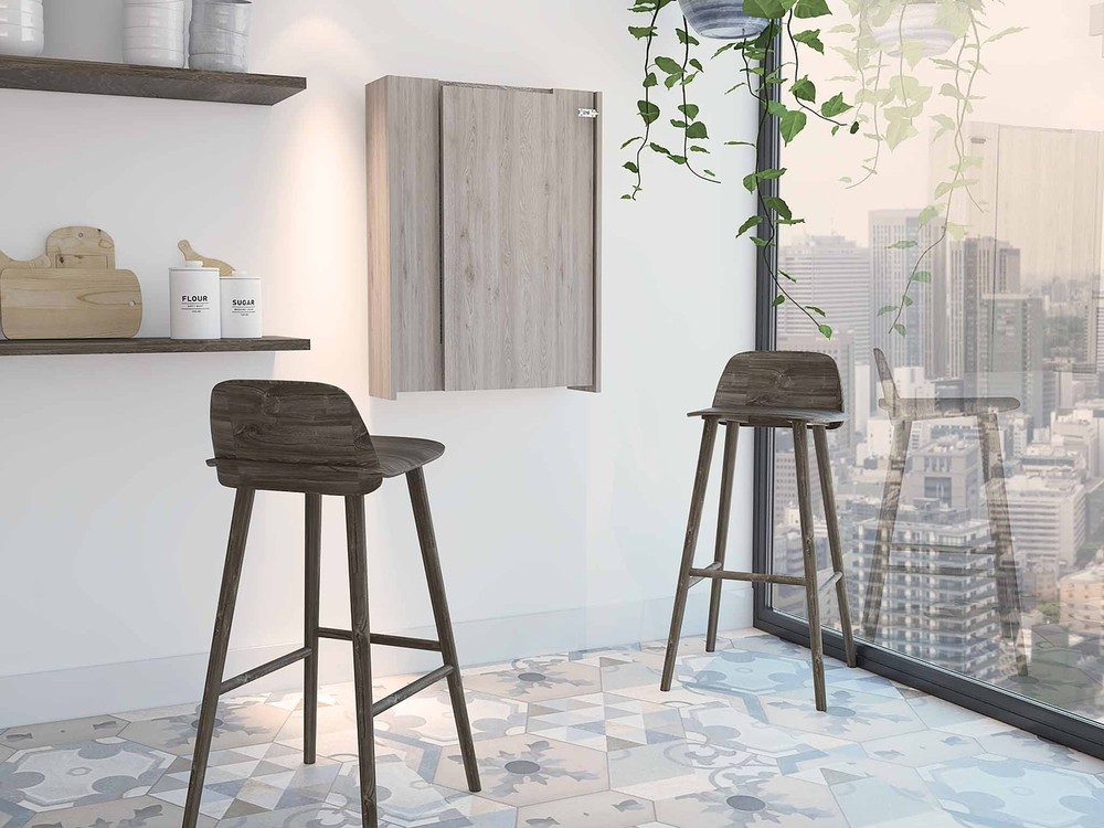 Vatta Wall Foldable Table, Seven Interior Shelves, Extending Table