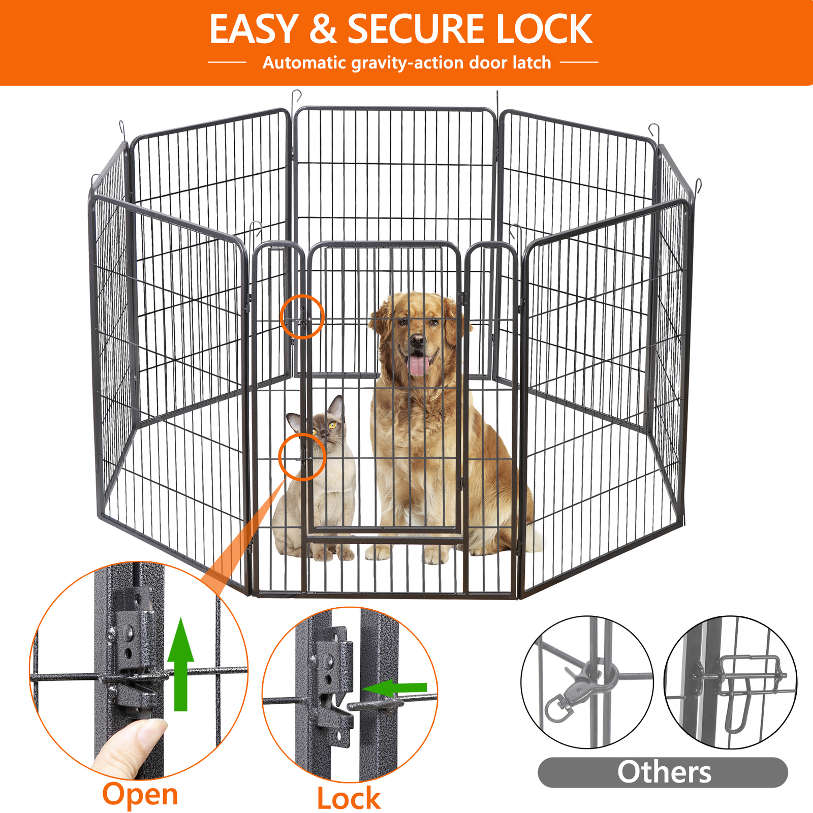 Dog Playpen 40" Height 8 Panels Metal Dog Fence Portable Dog Pen for Yard Black