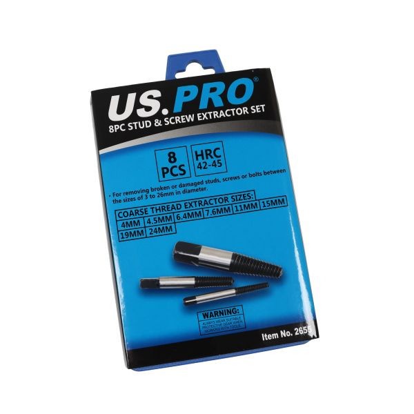 US PRO 8PC Stud & Screw Extractor Set 3–26mm Bolt Remover Tool Broken Damaged