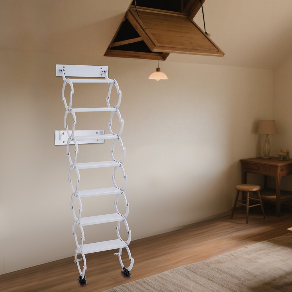 7 Steps Wall Mounted Retractable Ladder Pull Down Telescoping Step Ladders Attic