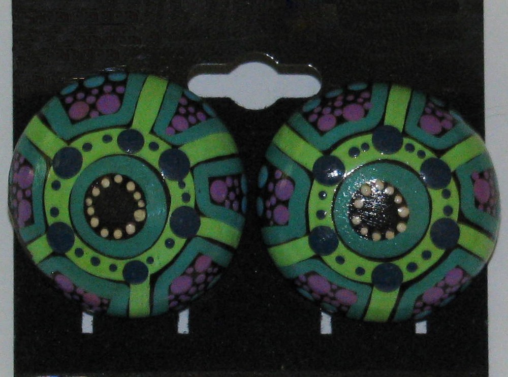 Button Earrings GREEN BUTTON 1"  Handmade in USA JE05