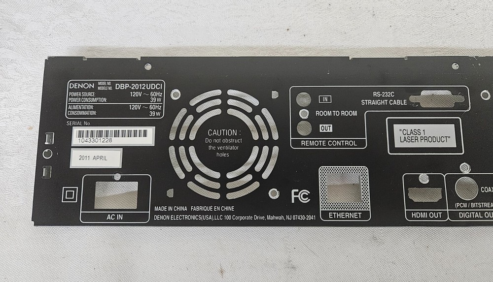 DENON DBP-2012UDCI Audio/Video Blue-ray DVD Player BACK PANEL
