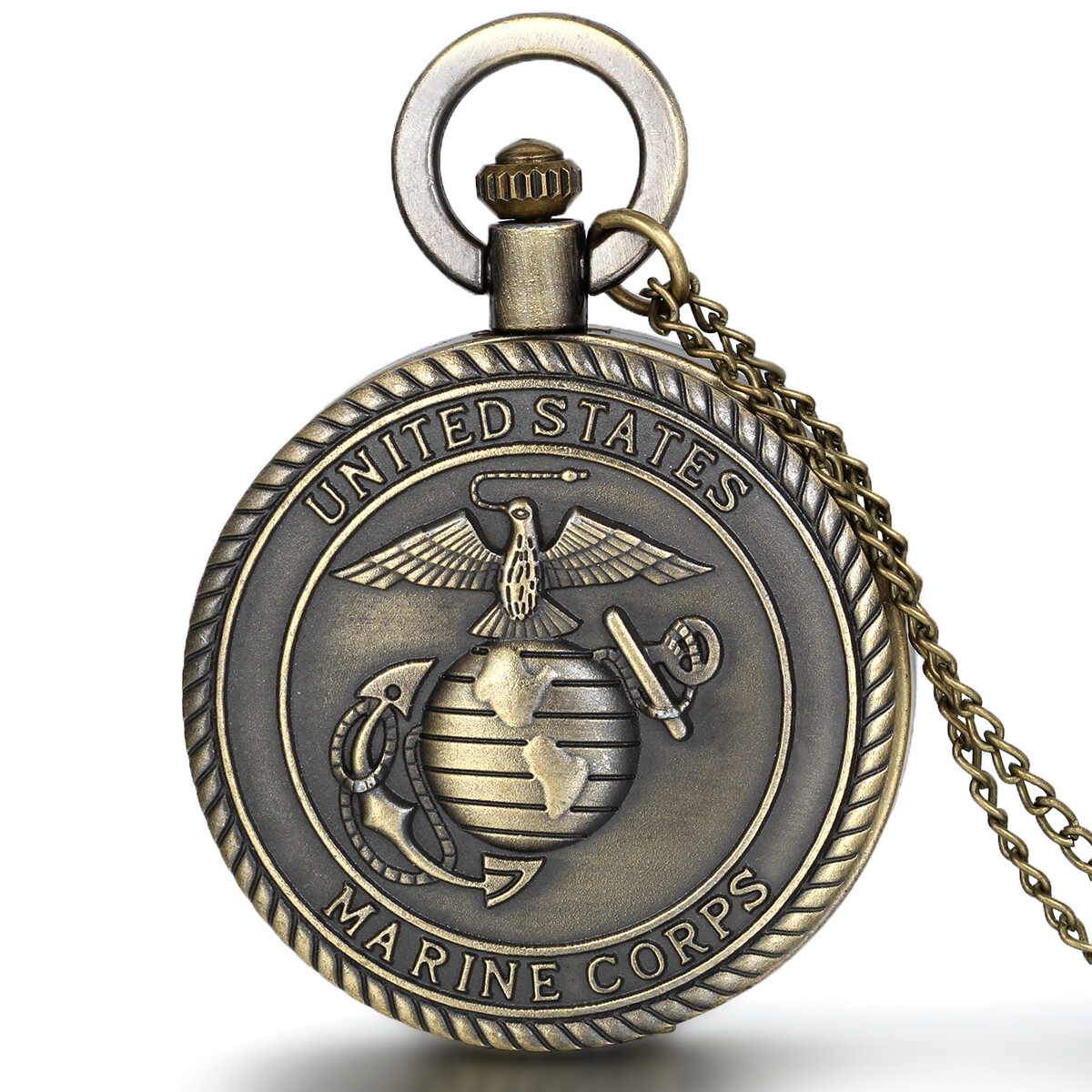 Men's United States Marine Corps Quartz Pocket Watch Antique Bronze Tone Watch
