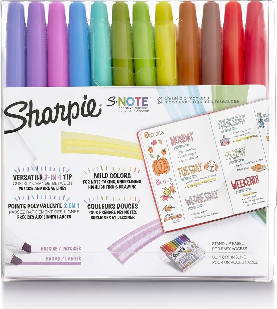 S-Note 24 Count Creative Markers & Pastel Highlighters - Chisel Tip Assortment