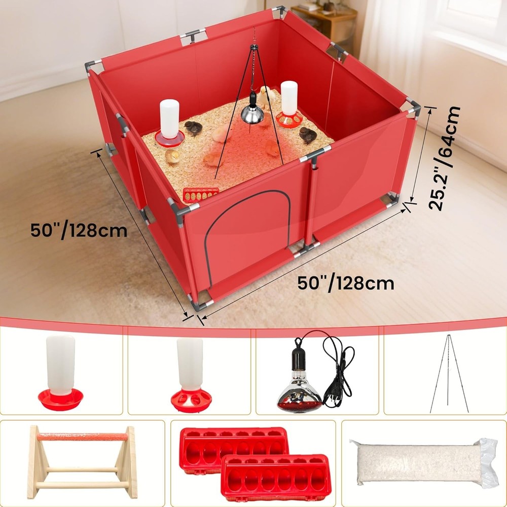 Comprehensive Chicken Brooder Kit with Heat Lamp, Feeder & Waterer for 30 Chicks