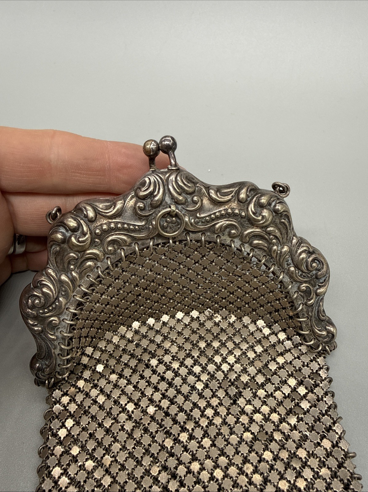 Amazing Antique Art Nouveau German Silver Purse Pouch Mesh Chainmail NICE
