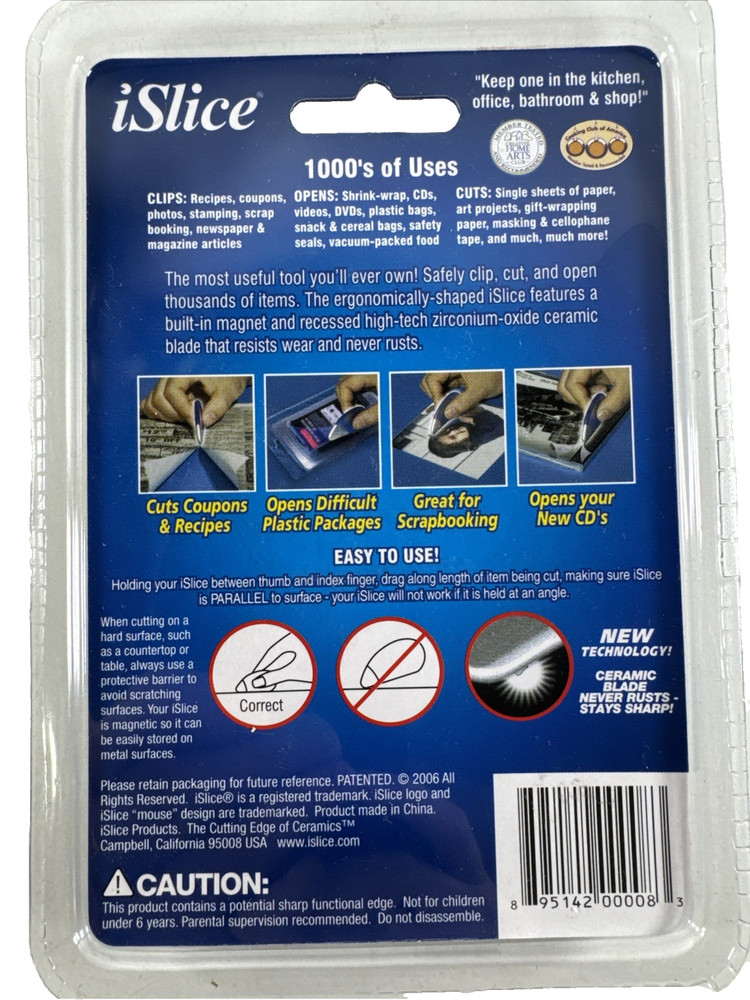 iSlice Cutting Tool Ceramic Blade Safety Plastic Clamshell Package Opener Magnet