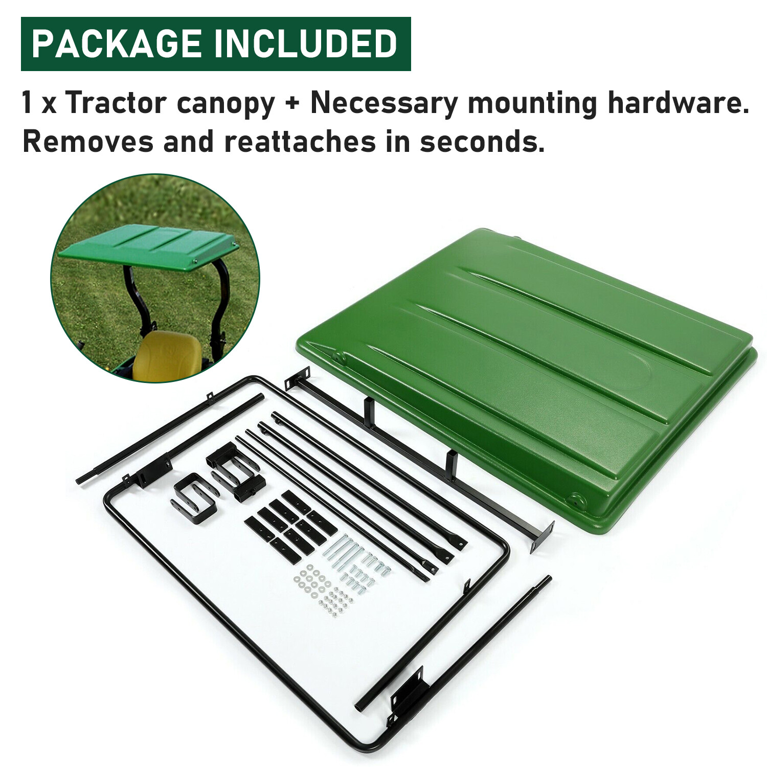 Green Top Tractor Canopy for ROPS 1 1/2 x 3, 2 x 2, 2 x 3