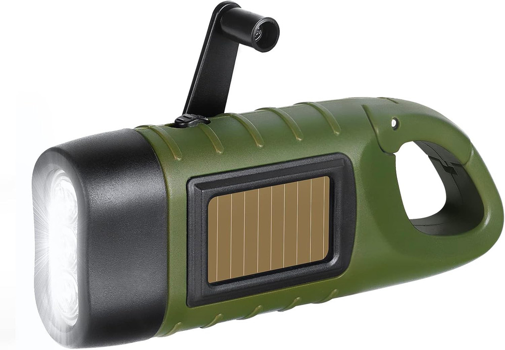 Hand Crank Solar Powered Flashlights,Compact Emergency Rechargeable LED Flashlig