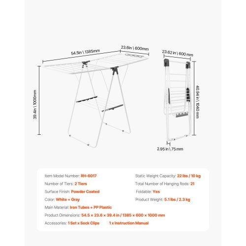 Clothes Drying Rack 2Tier Foldable Laundry Dryer Rack with Sock Clips 21
