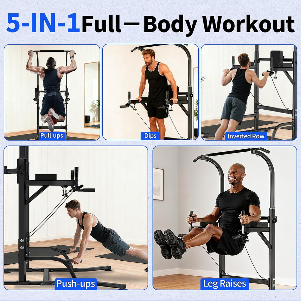 Pull up Bar Power Tower Dip Station, Adjustable Strength Training Equipment for