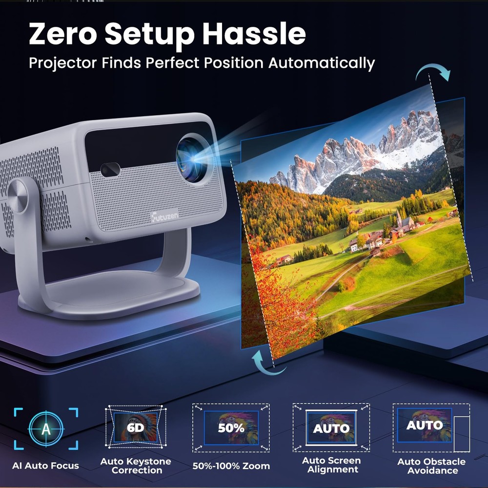 Auto Image Setup & 600 ANSI Native 1080P Projector with WiFi and Bluetooth, 4...