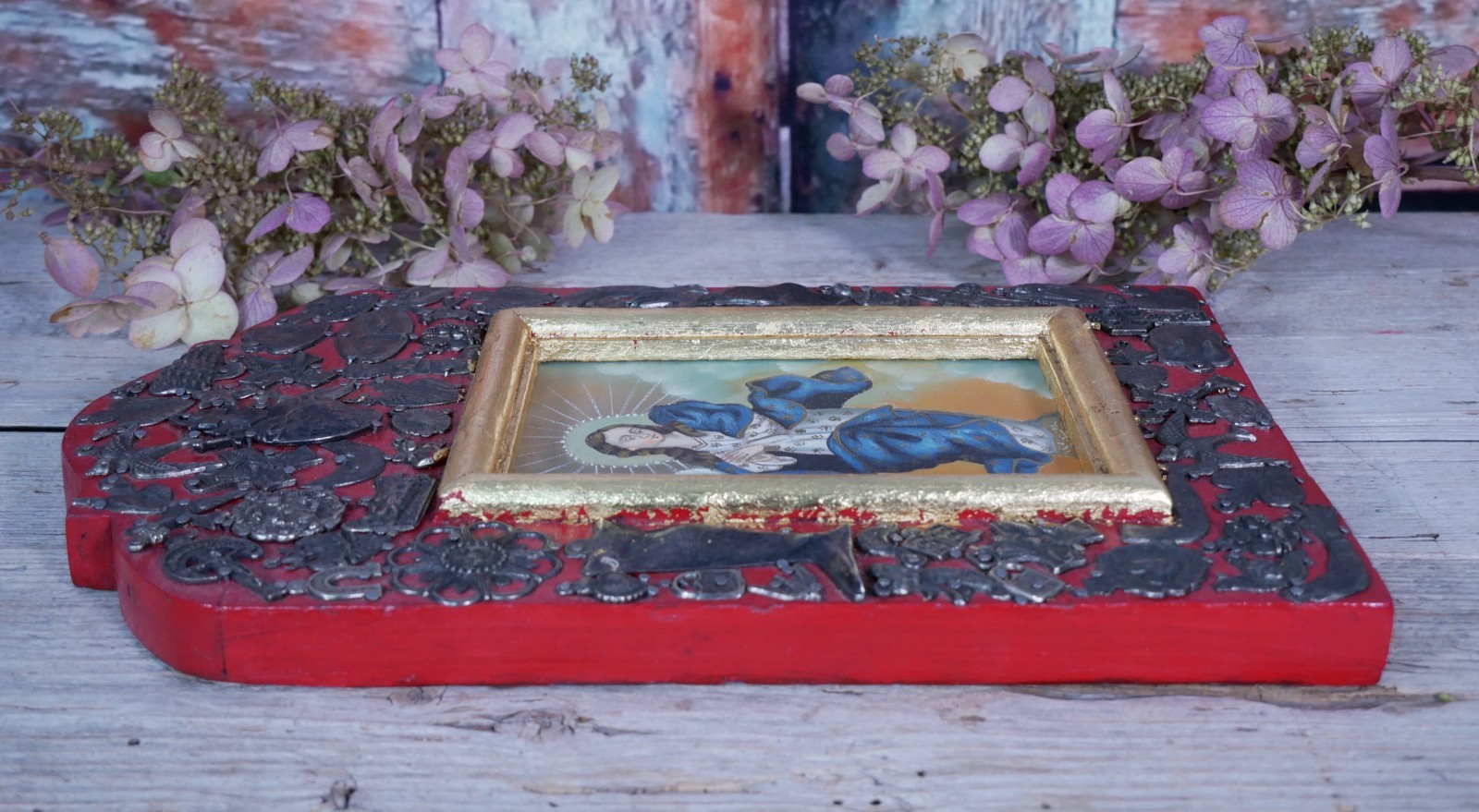 Virgin Immaculate Conception Retablo Milagros Original Painting Mexican Folk Art