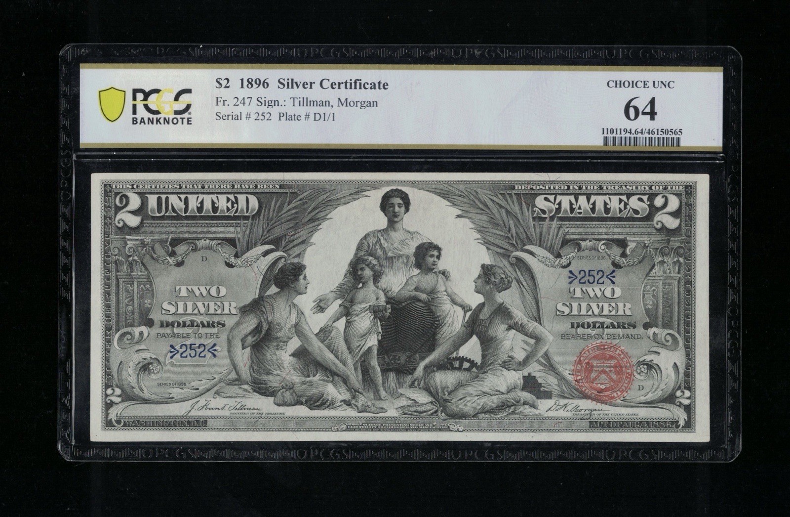 SC 1896 $2 Fr.247 **3 Digit S/N** “Educational” Silver Certificate - PCGS 64