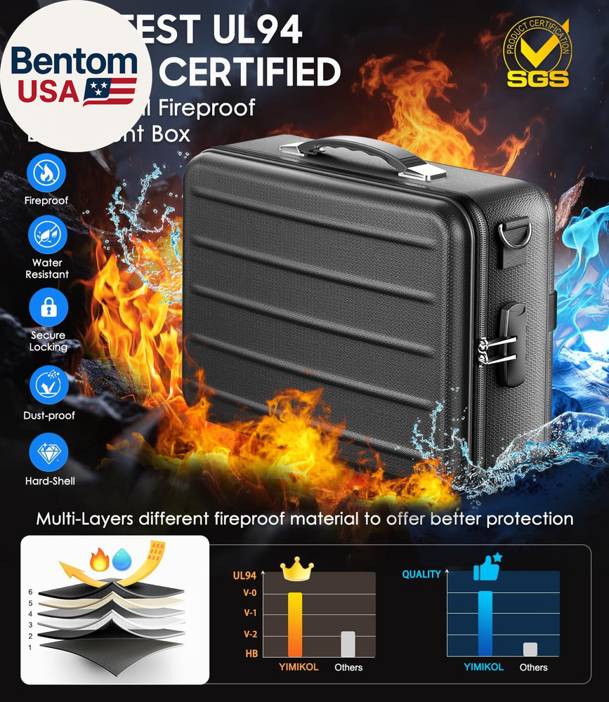 Fireproof Document Box with Lock, Hard-Shell Fireproof Safe for Home Documents,