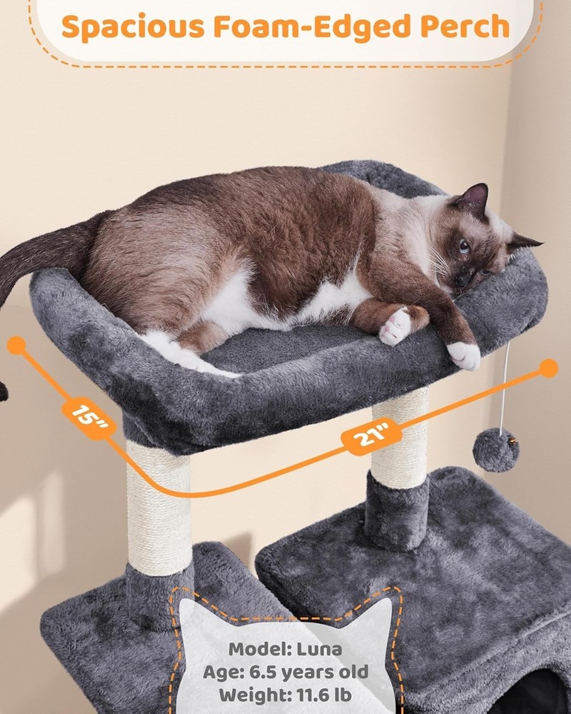 Stylish Cat Tree for All Breeds - Multi-Level 63'' Hammock & Scratching Posts