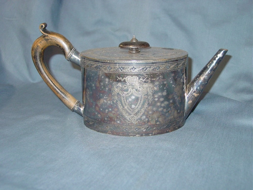 Antique Georgian ~ SILVER Plated ~ Engraved TEAPOT ~