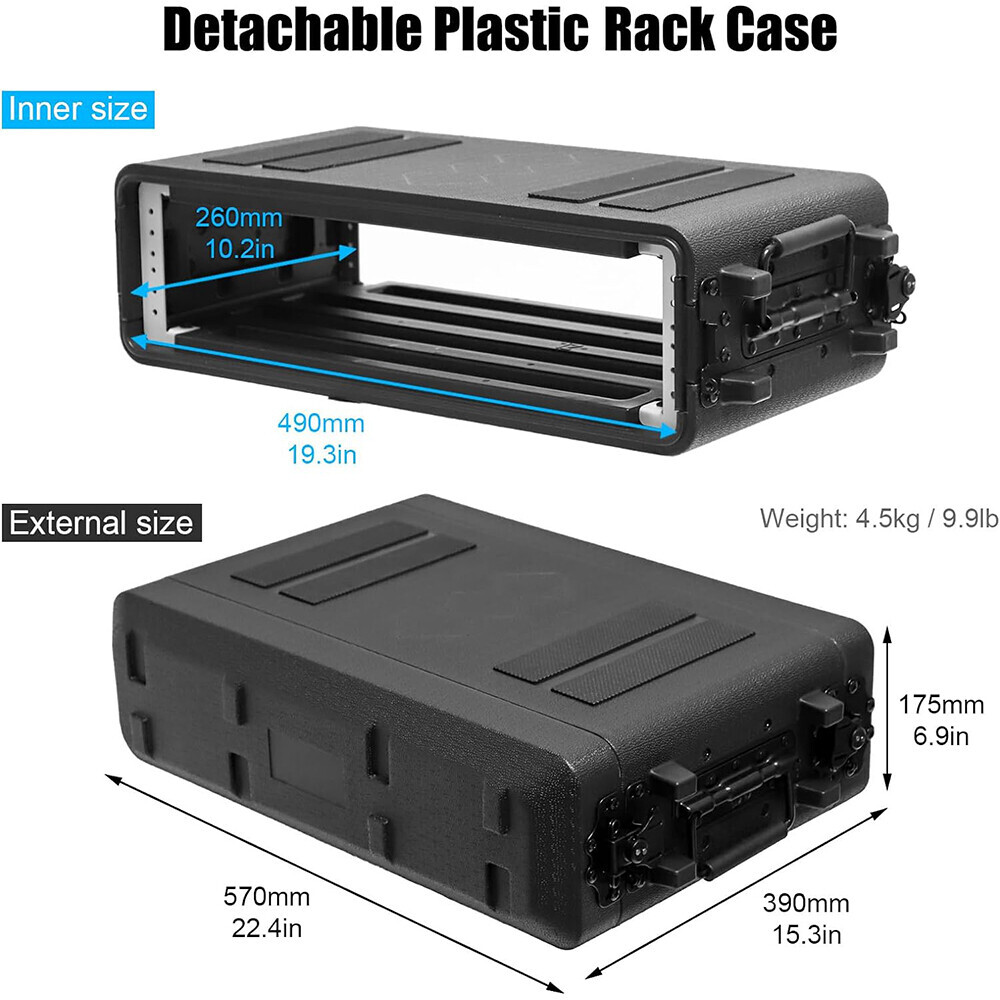 2U Rack Case 19" Solid Waterproof Dustproof Flight Case 2 Space Shock Mount Rack
