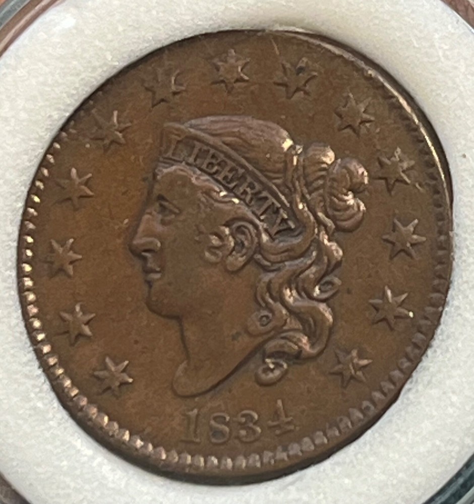 1834 Coronet head large cent , Nice & scarce