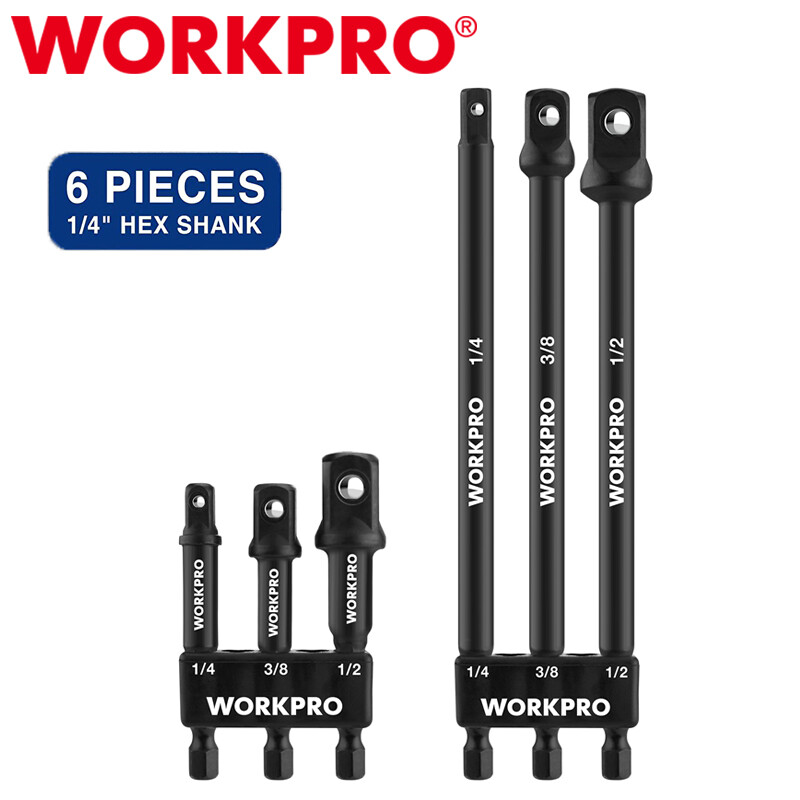 WORKPRO 6PC Socket Adapter Extension Set 1/4 3/8 1/2 Drive Impact Extension Bits