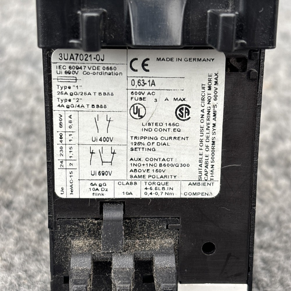 Siemens 3UA7021-0J Overload Relay Used