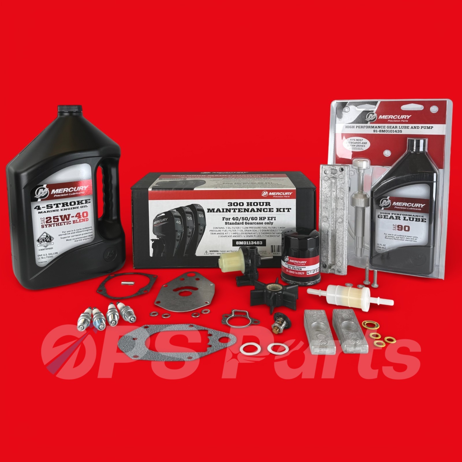 OEM Mercury 300 Hour Maintenance Kit 40-50-60 HP EFI 4 Cyl 4Stk 8M0113483 & Oil