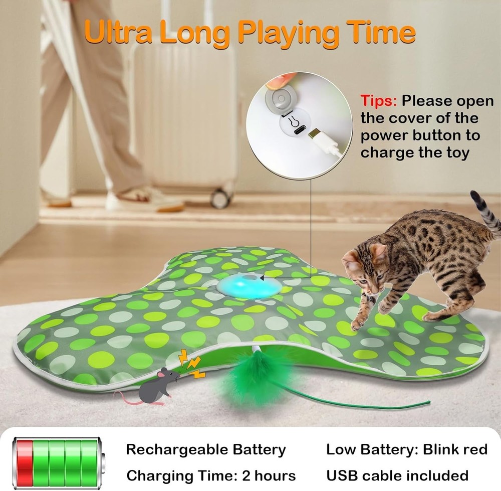 Motion Activated Moving Feather USB Rechargeable Interactive Cat Toy Automatic