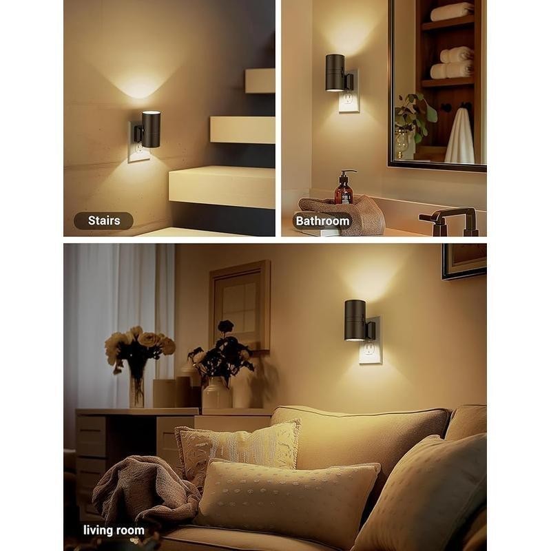 2 Pack Dimmable Night Light Plug in W/ Dusk To Dawn Sensor Adjustable Brightness