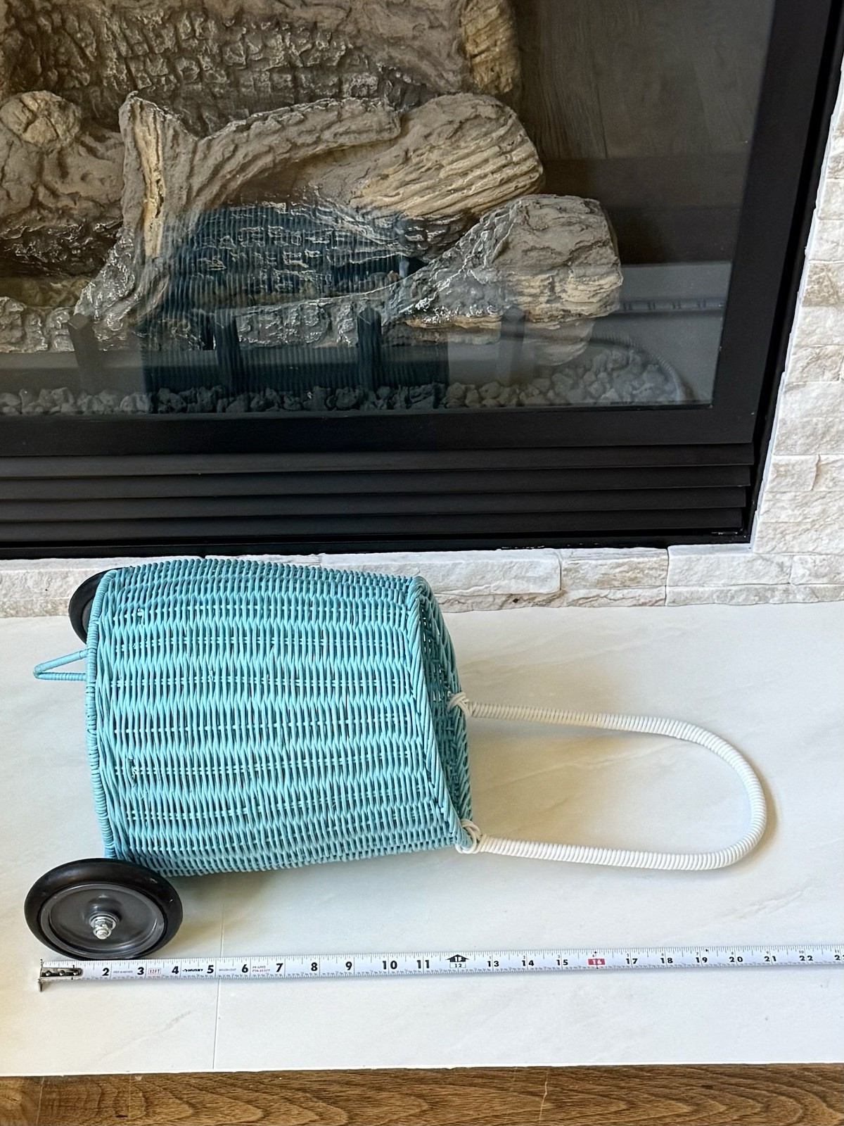 Antropologie Olli Ella Blue Rattan Luggy Cart Trolly Children Kids Wheel Basket