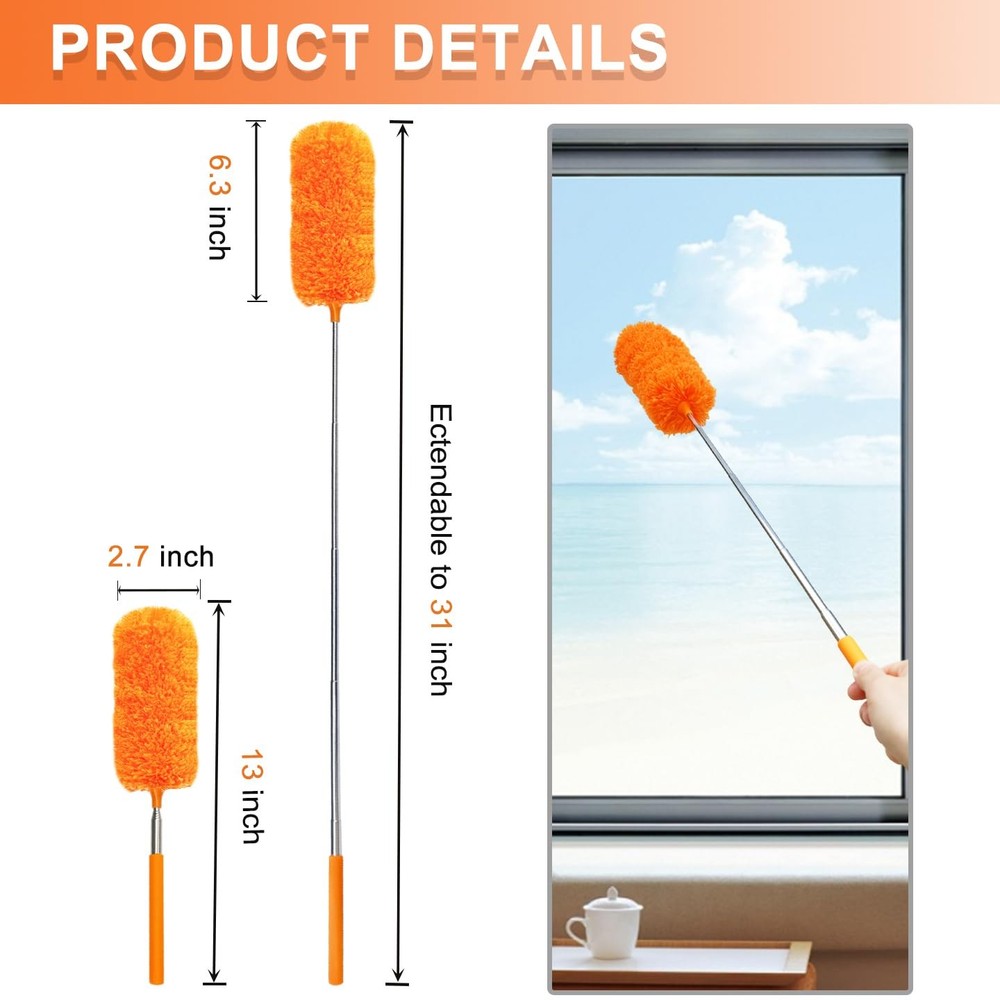 4 Pcs Washable Microfiber Feather Duster Extendable Pole Bendable Head Cleaning