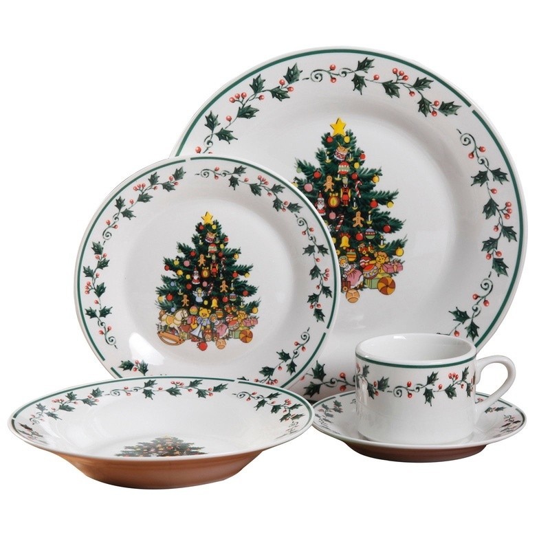 20-Piece Christmas Tree Dinnerware Set Ceramic Holiday Tableware Oven Safe 4 New