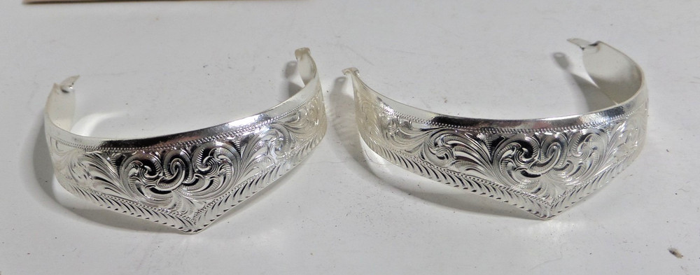 Montana Silversmiths boot heel caps engraved silver plated vintage