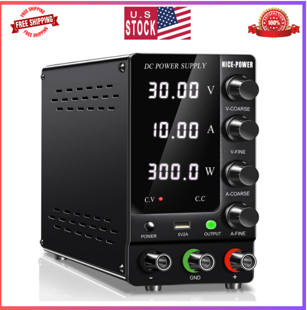 DC Power Supply Variable 30V 10A, Adjustable Switching Regulated DC Bench Power
