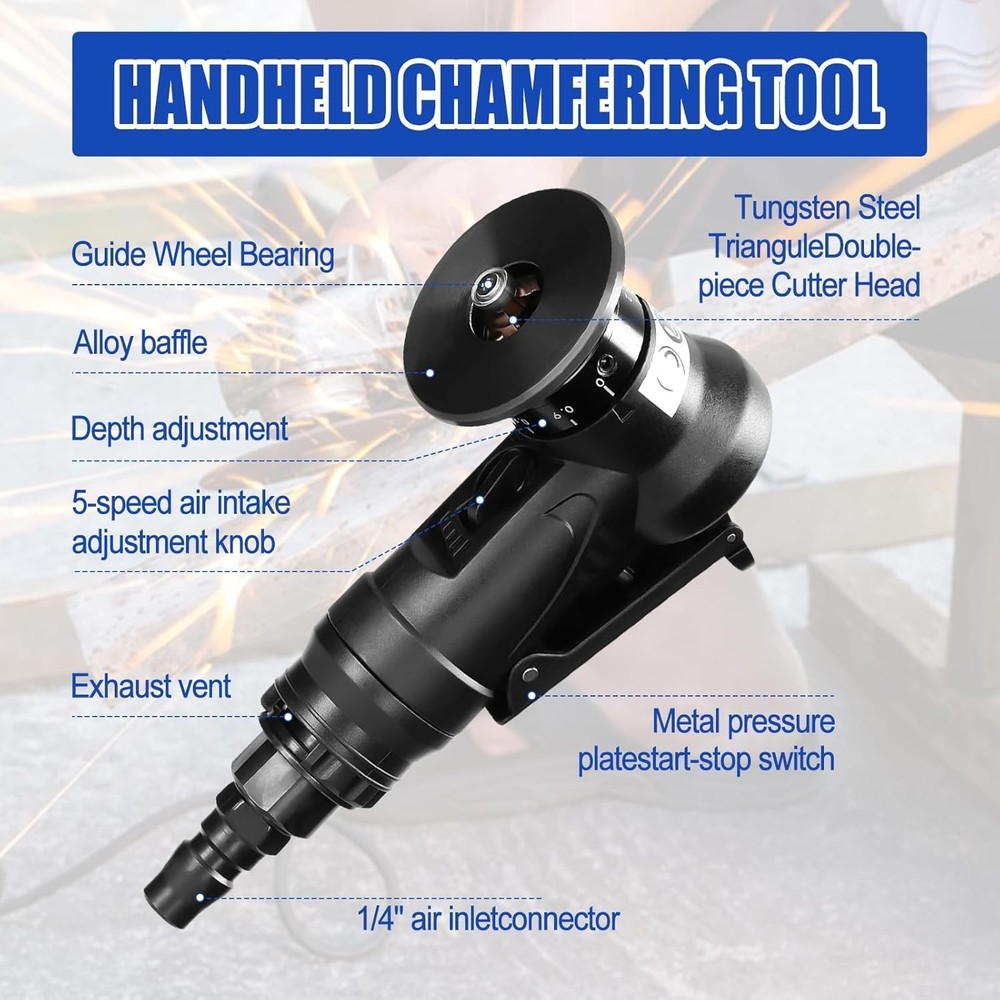 Versatile 45° Chamfering Tool - Lightweight Air-Powered Deburring for Craftsmen