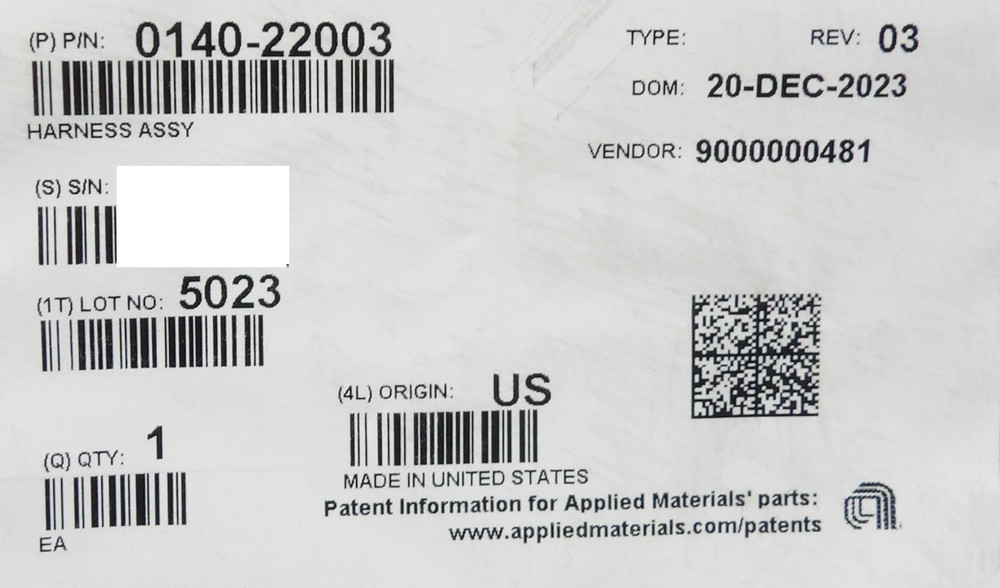 AMAT Applied Materials 0140-22003 Harness Assembly New Surplus