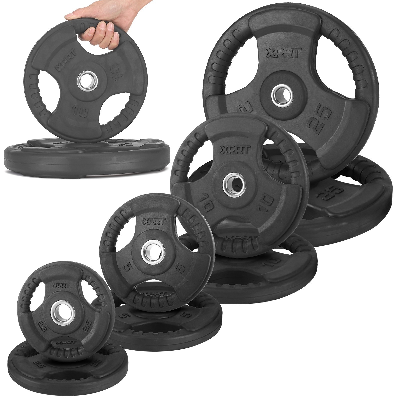 XPRT Fitness Standard Weight Plates 2.5-45lb Rubber Coated Triple-Grip Home Gym